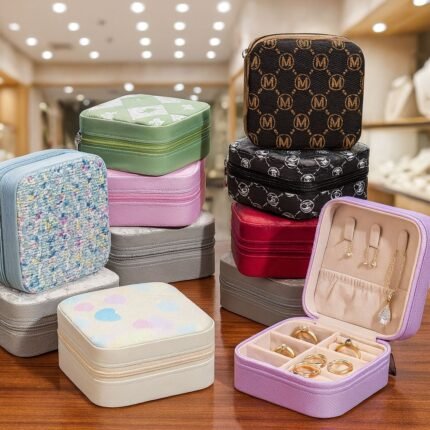 Luxury travel jewelry organizer box – PU leather portable storage case for rings, earrings, necklaces and bracelets