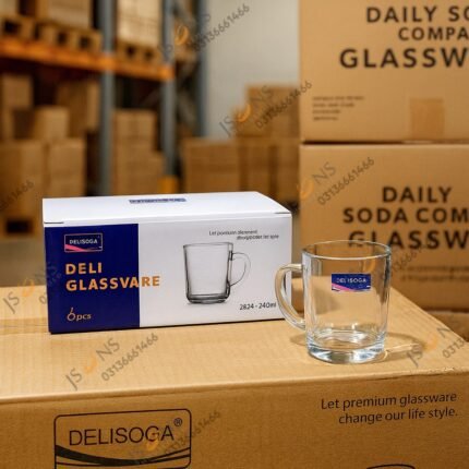 "Delisoga 6 pcs glass mug set – premium 240ml transparent cups for tea, coffee, milk and beverages"