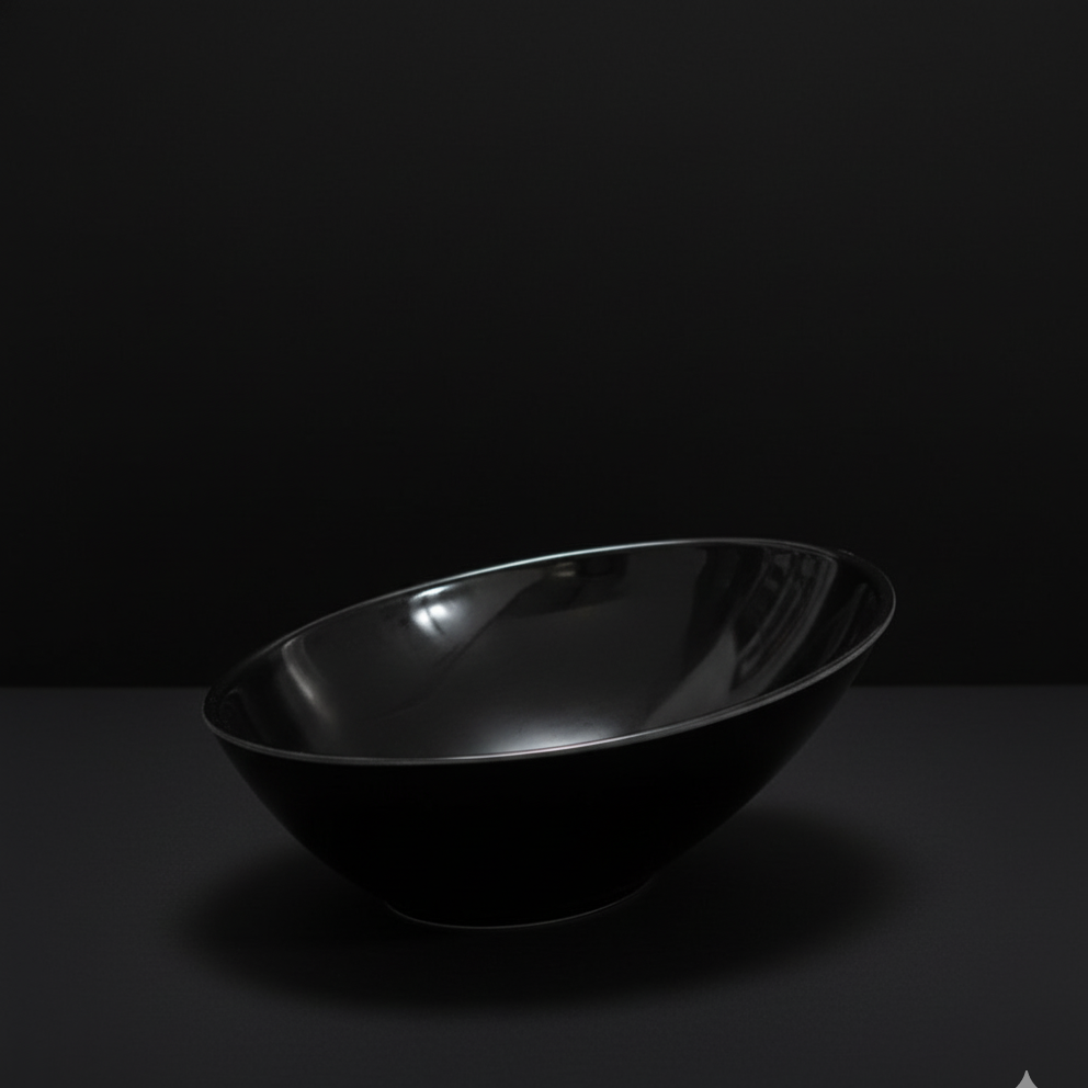 Gemini_Generated_Image_16mnz616mnz616mn Black melamine soup bowl filled with hot ramen, boiled egg, meat, and vegetables, with chopsticks resting on top — durable, heat-resistant, and elegant serving bowl ideal for restaurants and homes