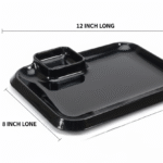 Black rectangular serving platter 12x8 inch with built-in dip holder and fish sticks