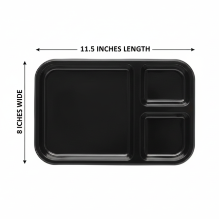 Black 3-compartment divided meal plate 11.5 x 8 inch