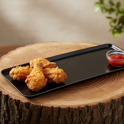 Black melamine kebab tray and sushi platter for kitchen