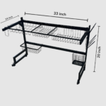 Black 1-layer kitchen sink rack, 33-inch long plate rack dish drainer for spacious sink organization in Pakistan.