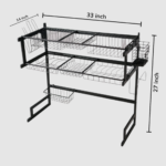 Black 2-layer kitchen sink rack and plate rack organizer, best sink dish drainer household item available in Pakistan.