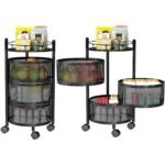 Black 3/4/5 Layer 360 Rotating Round and Sliding Square Kitchen Storage Rack Trolley Organizer with Wheels for Vegetable and Fruit in Pakistan