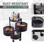 Black 3/4/5 Layer 360 Rotating Round and Sliding Square Kitchen Storage Rack Trolley Organizer with Wheels for Vegetable and Fruit in Pakistan