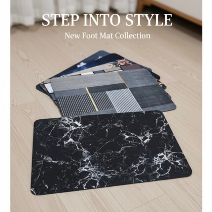 Stylish anti-slip PVC foot mat black marble design geometric patterns waterproof kitchen door mat