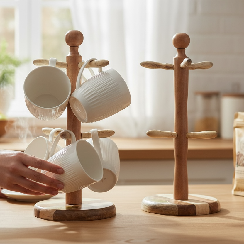 best-wooden-mug-tree-holder-kitchen-storage-pakistan.jpg Best wooden mug holder tree stand kitchen accessories storage box Pakistan