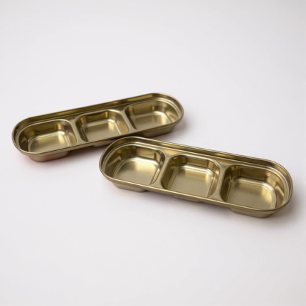 Stainless steel gold plated 3 section serving tray for appetizers olives cheese and sauce