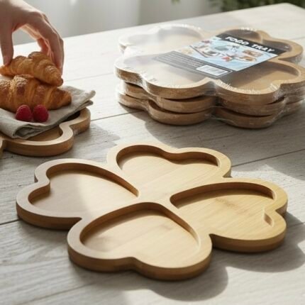 natural bamboo serving tray with handles set for breakfast in bed coffee toast and fruit