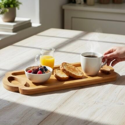 premium quality natural bamboo serving tray wooden kitchen decor breakfast bed tray eco-friendly handles