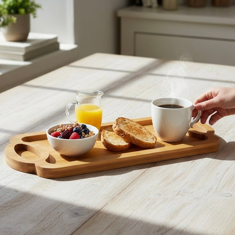 premium quality natural bamboo serving tray wooden kitchen decor breakfast bed tray eco-friendly handles