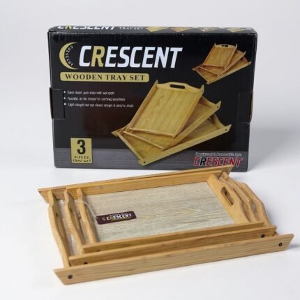 Set of 3 nesting serving trays large medium small dimensions with handles wooden texture and flower print durable plastic kitchen accessories wholesale price Pakistan.