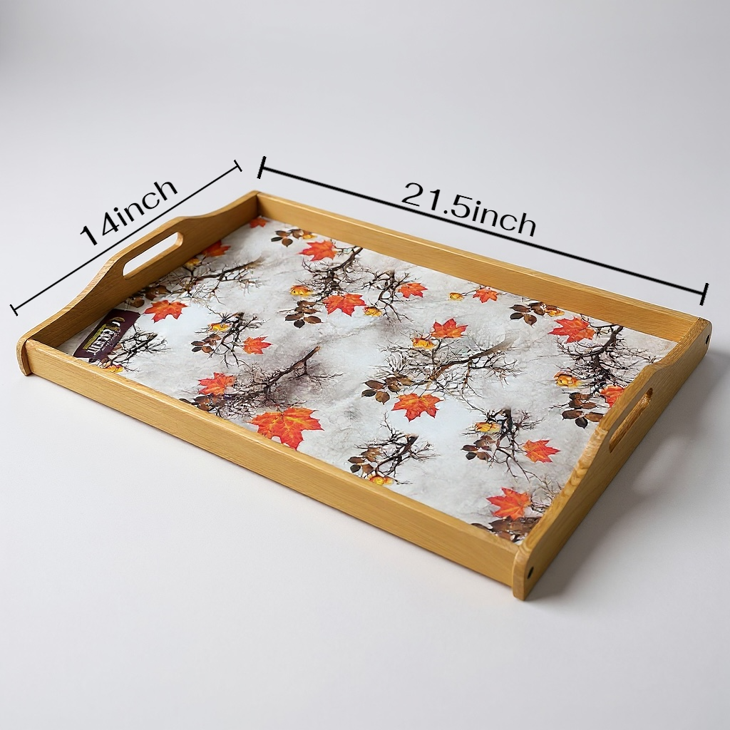 best-wooden-serving-tray-pakistan-large-21-5-inch-bamboo-platter-household-items.jpg Large 21.5x14 Inch Wooden Serving Tray with Autumn Leaf Print | Best Tea and Breakfast Platter for Kitchen Accessories and Household Items in Pakistan.