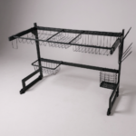 Black 1-layer kitchen sink rack, 33-inch long plate rack dish drainer for spacious sink organization in Pakistan.