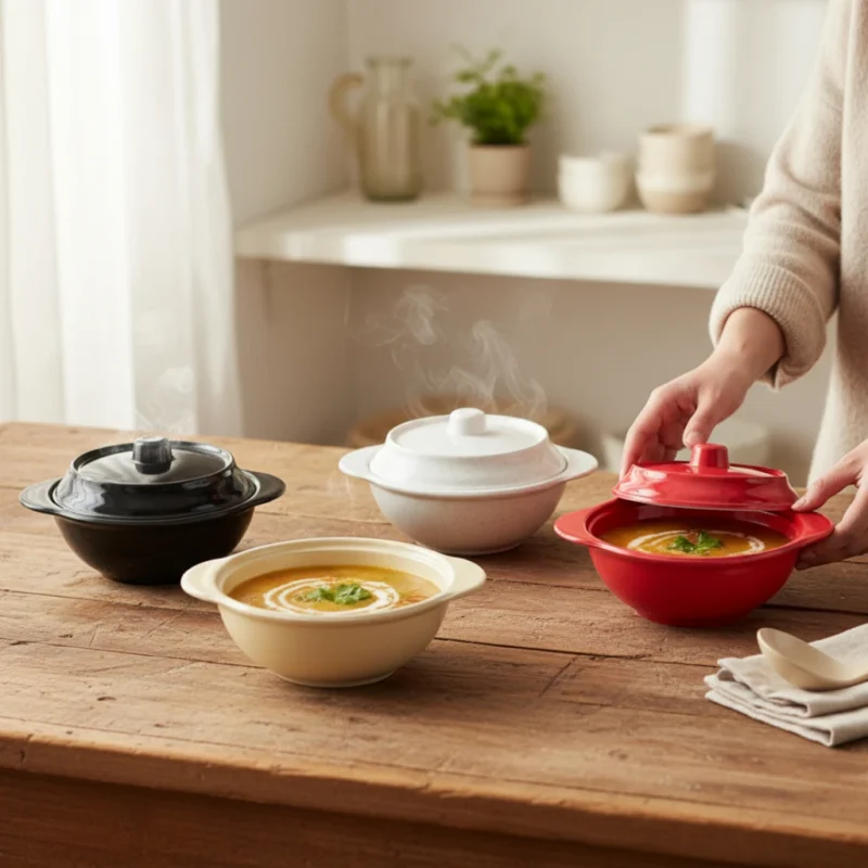 Melamine serving bowl with lid for table use, ideal for raita, curry and halwa serving