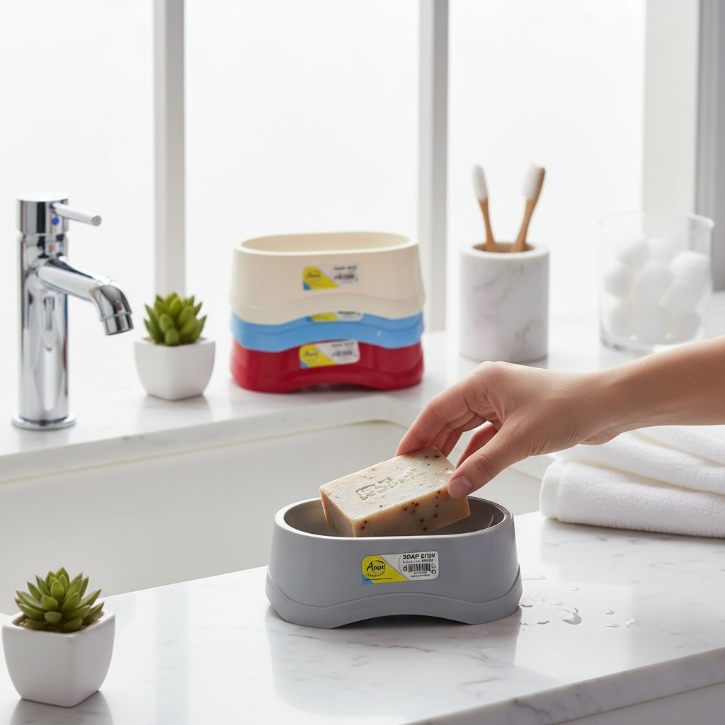 plastic-soap-dish-aroni-sd52-grey.jpg Aroni SD-52 Plastic Soap Dish in Grey with drainage slots.