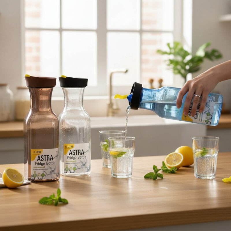 Astra 1.1 Liter Fridge Bottle with lemon slices and mint for detox water.