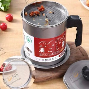 Stainless steel oil filter pot with mesh strainer lid and dust proof cover for used cooking oil storage in kitchen