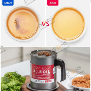 Stainless steel oil filter pot with mesh strainer lid and dust proof cover for used cooking oil storage in kitchen