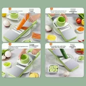 Multifunctional mandoline vegetable slicer set with five interchangeable blades and hand guard for slicing julienne and grating vegetables