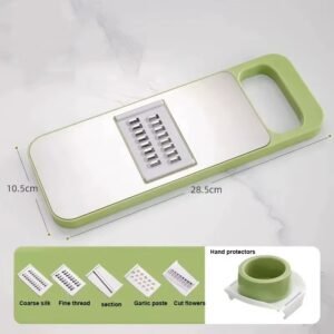 Multifunctional mandoline vegetable slicer set with five interchangeable blades and hand guard for slicing julienne and grating vegetables