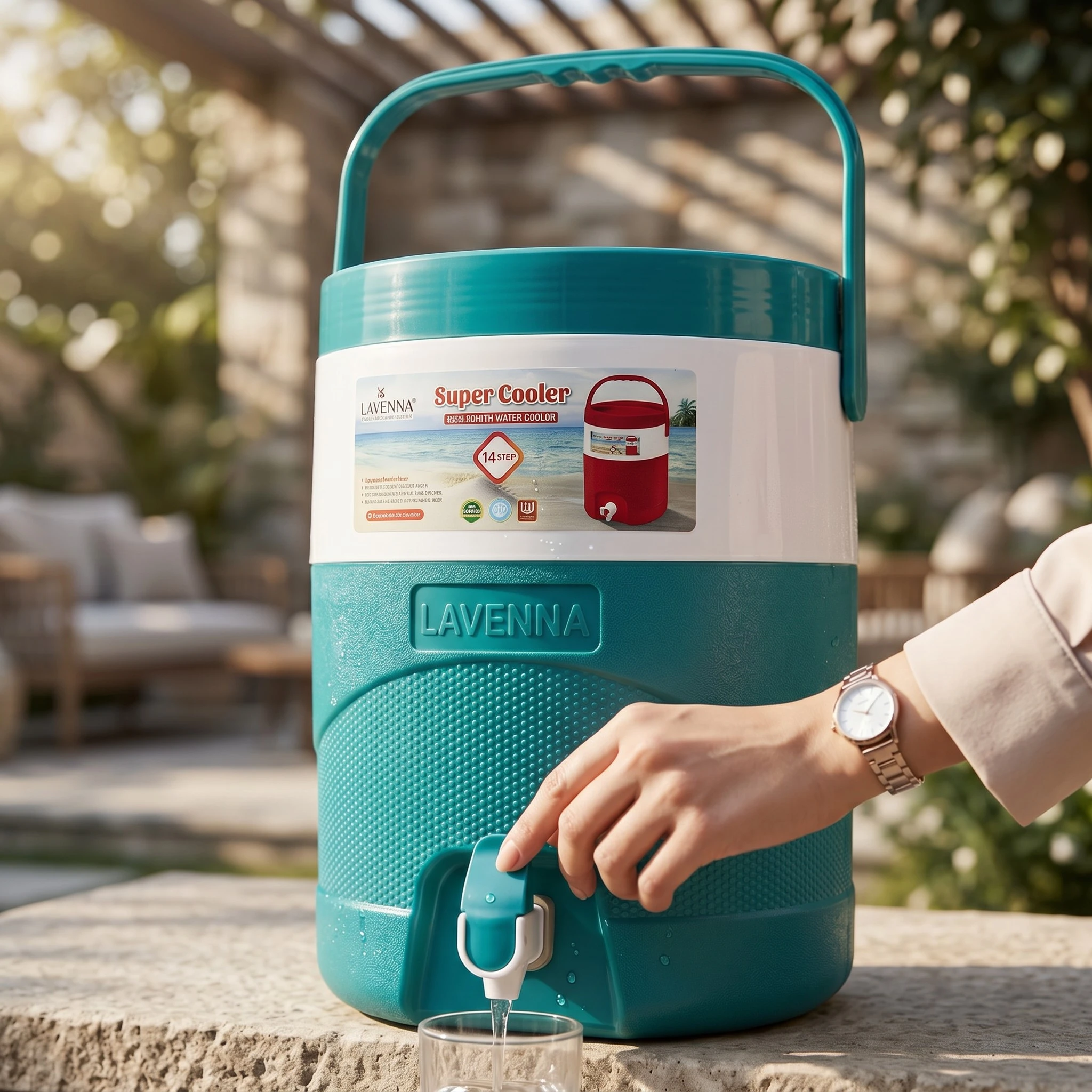 14-litre-water-cooler-with-tap-pakistan.jpg 14 Litre insulated water cooler with tap and carrying handle for home and outdoor use in Pakistan