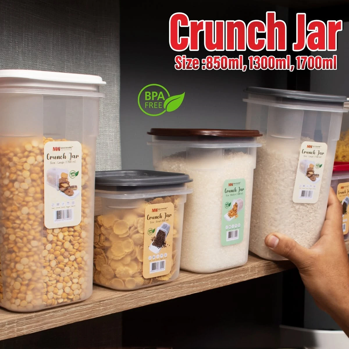 airtight-crunch-storage-jar-set-bpa-free-pakistan.jpg Airtight Crunch Storage Jar BPA Free food storage container set for kitchen pantry in 850ml 1300ml and 1700ml