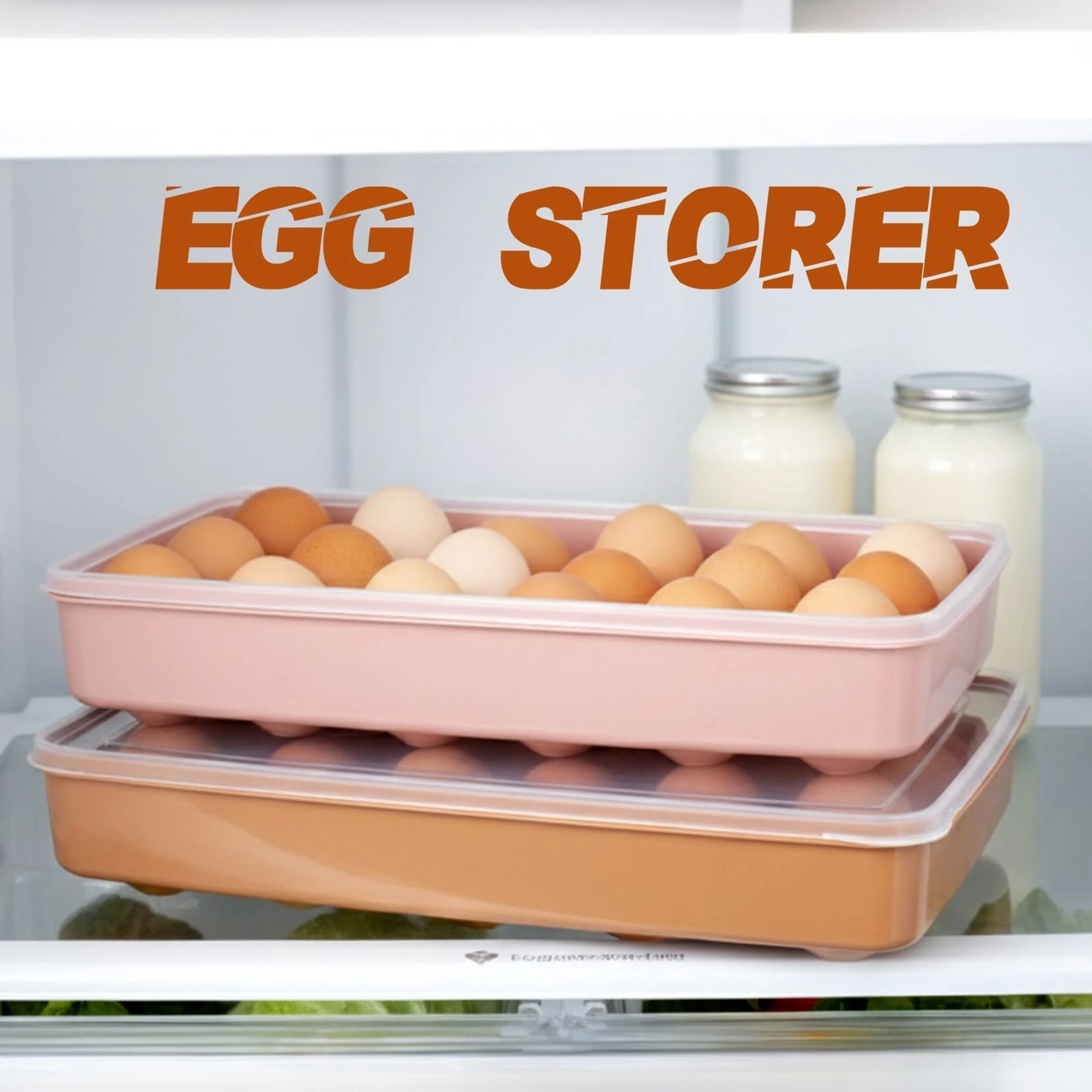 egg-storage-box-24-grid-tray-pakistan.jpg 24 grid egg storage box with lid stacked in four colors on a kitchen counter