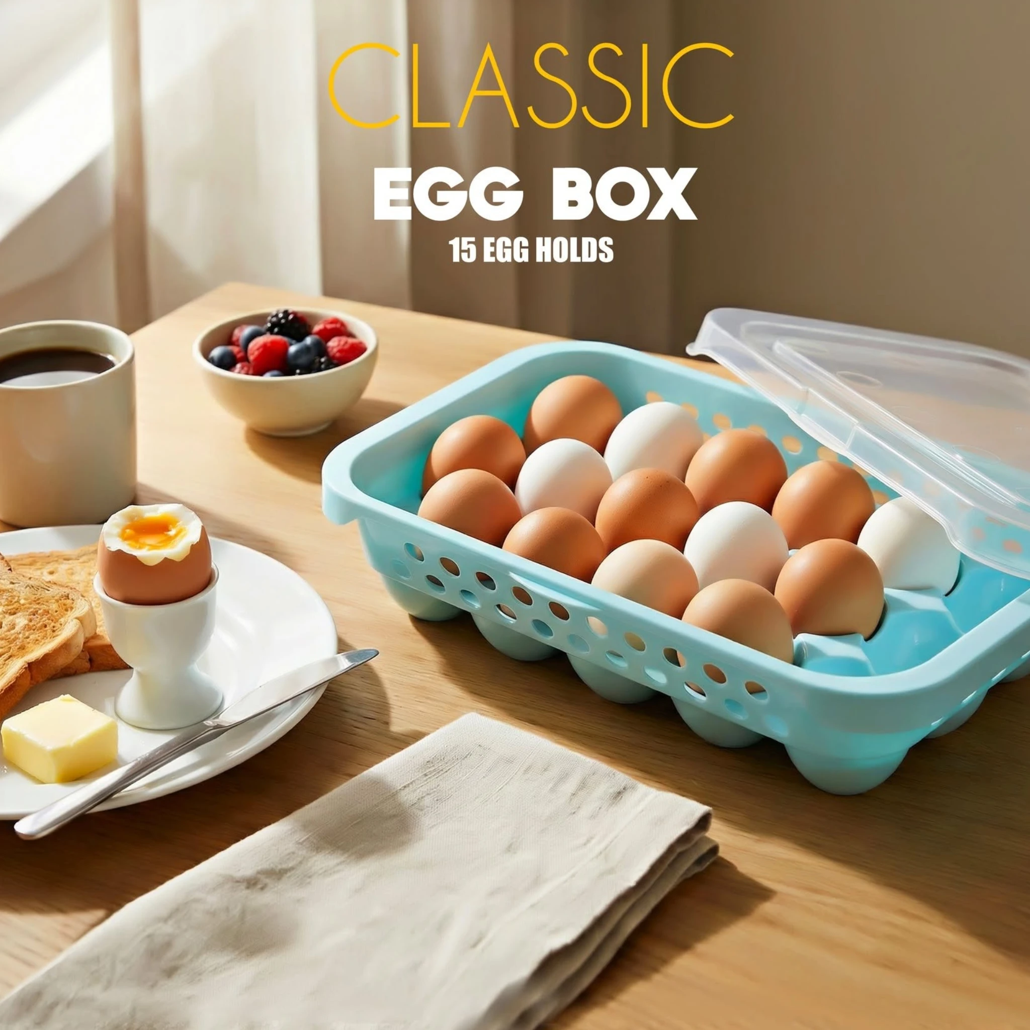 egg-storage-box-fridge-15-eggs-pakistan.jpg Classic plastic egg storage box holding 15 eggs with clear lid for fridge organization