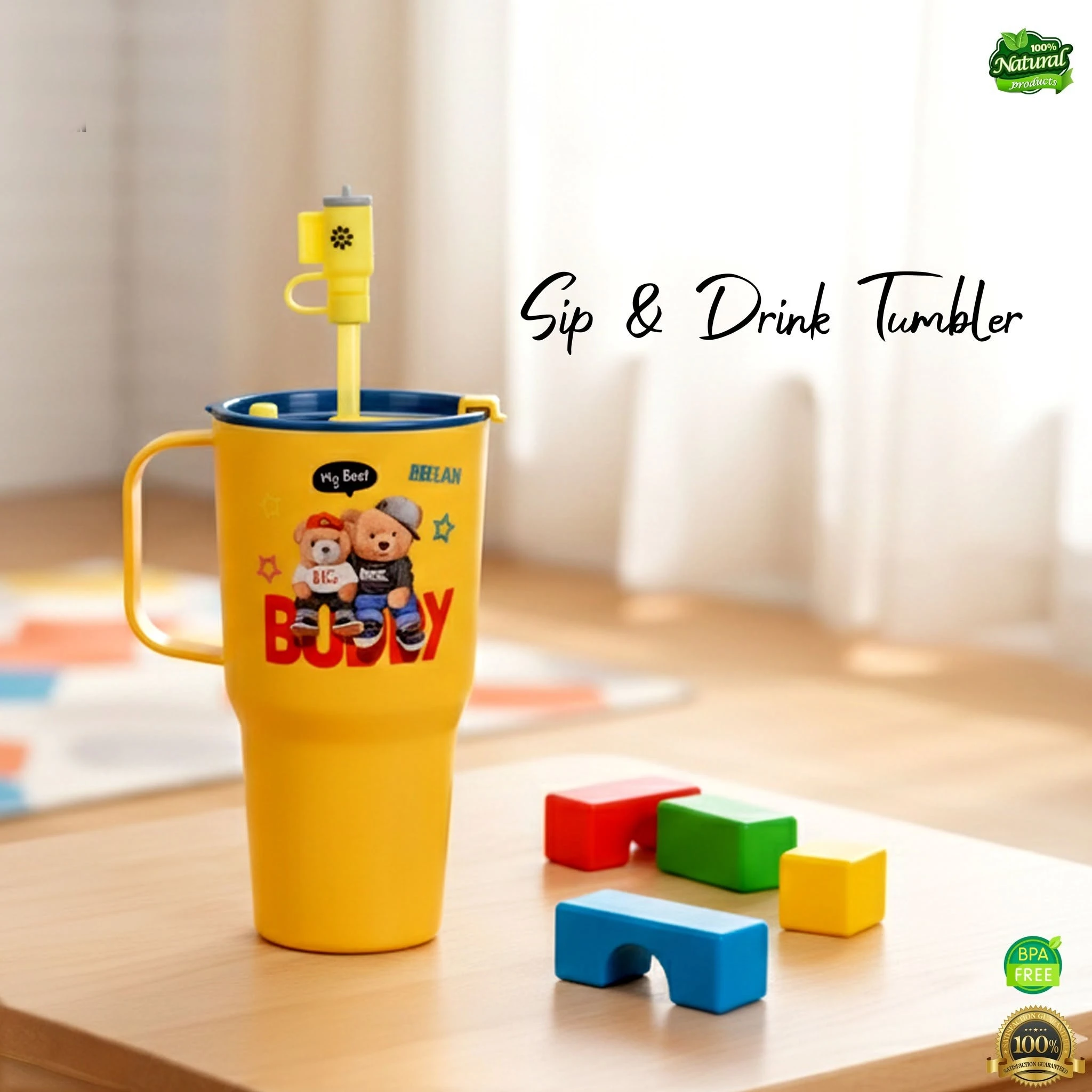 kids-tumbler-with-straw-handle-pakistan.jpg Kids plastic tumbler with straw and handle in purple, orange, yellow, pink, blue and white