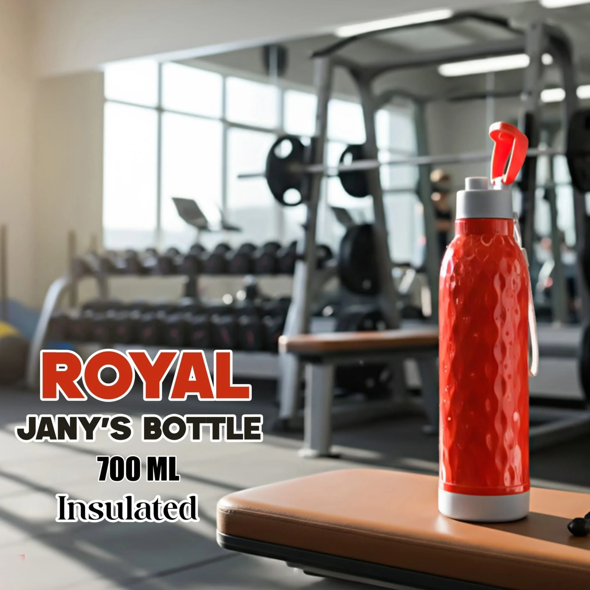 royal-insulated-water-bottle-700ml-pakistan.jpg Royal Jany's insulated water bottle 700ml with carry strap in blue, pink and red colours
