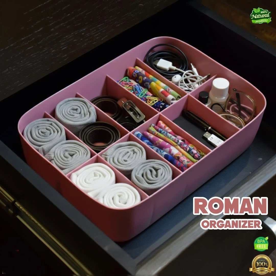 drawer-organizer-box-divider-socks-underwear-pakistan.jpg Multi compartment drawer organizer box holding neatly rolled socks and accessories