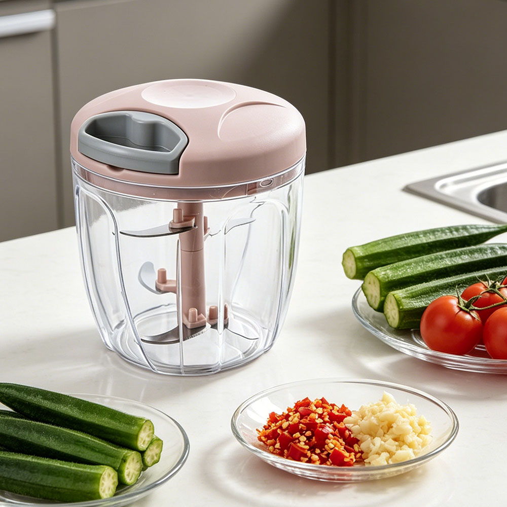 manual-hand-pull-vegetable-chopper-pakistan.jpg Manual hand pull vegetable and meat chopper with clear bowl, stainless steel blades and pull string handle chopping onion garlic and chilli