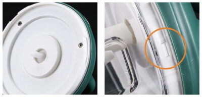 Manual hand chopper machine with green lid, transparent bowl and pull string for chopping meat and vegetables