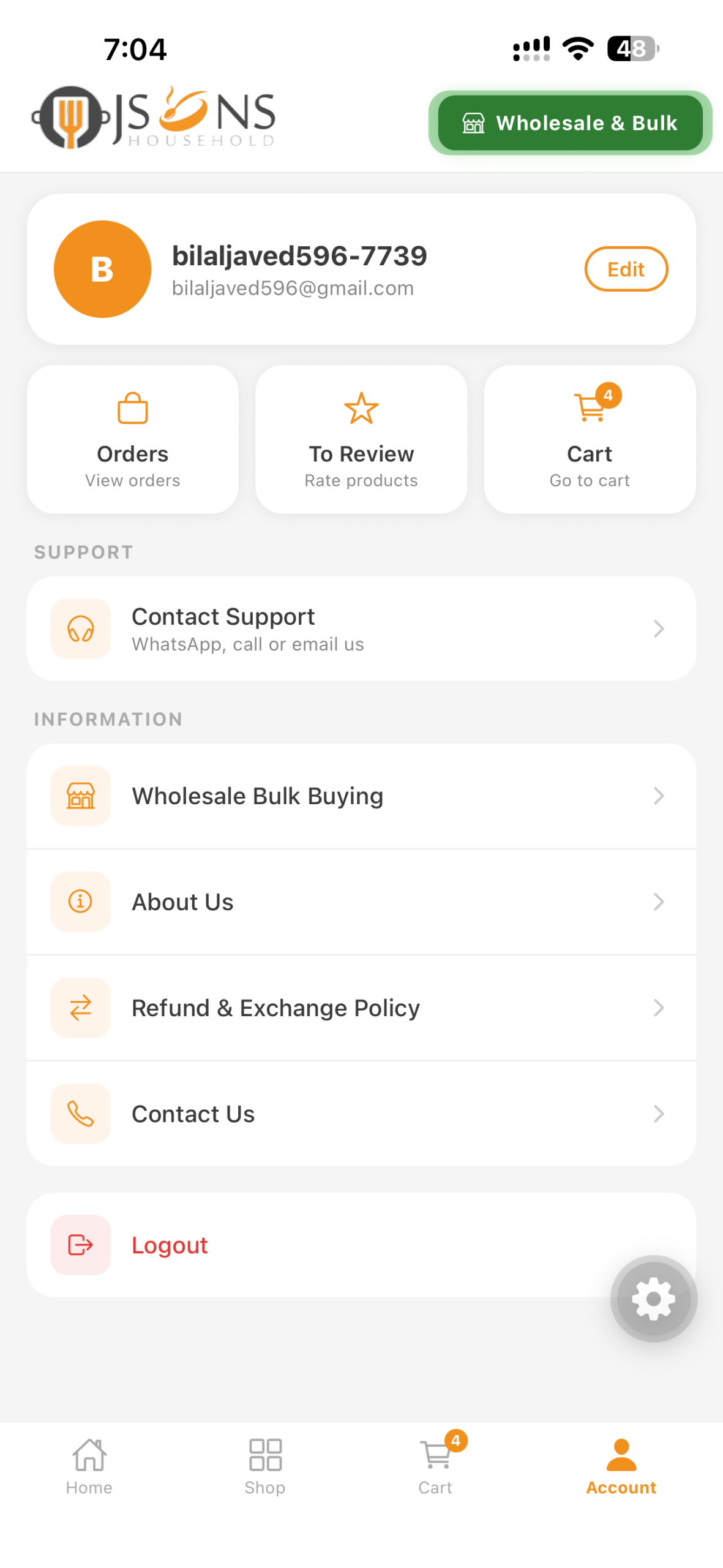 JSONS Home Store app screen 7