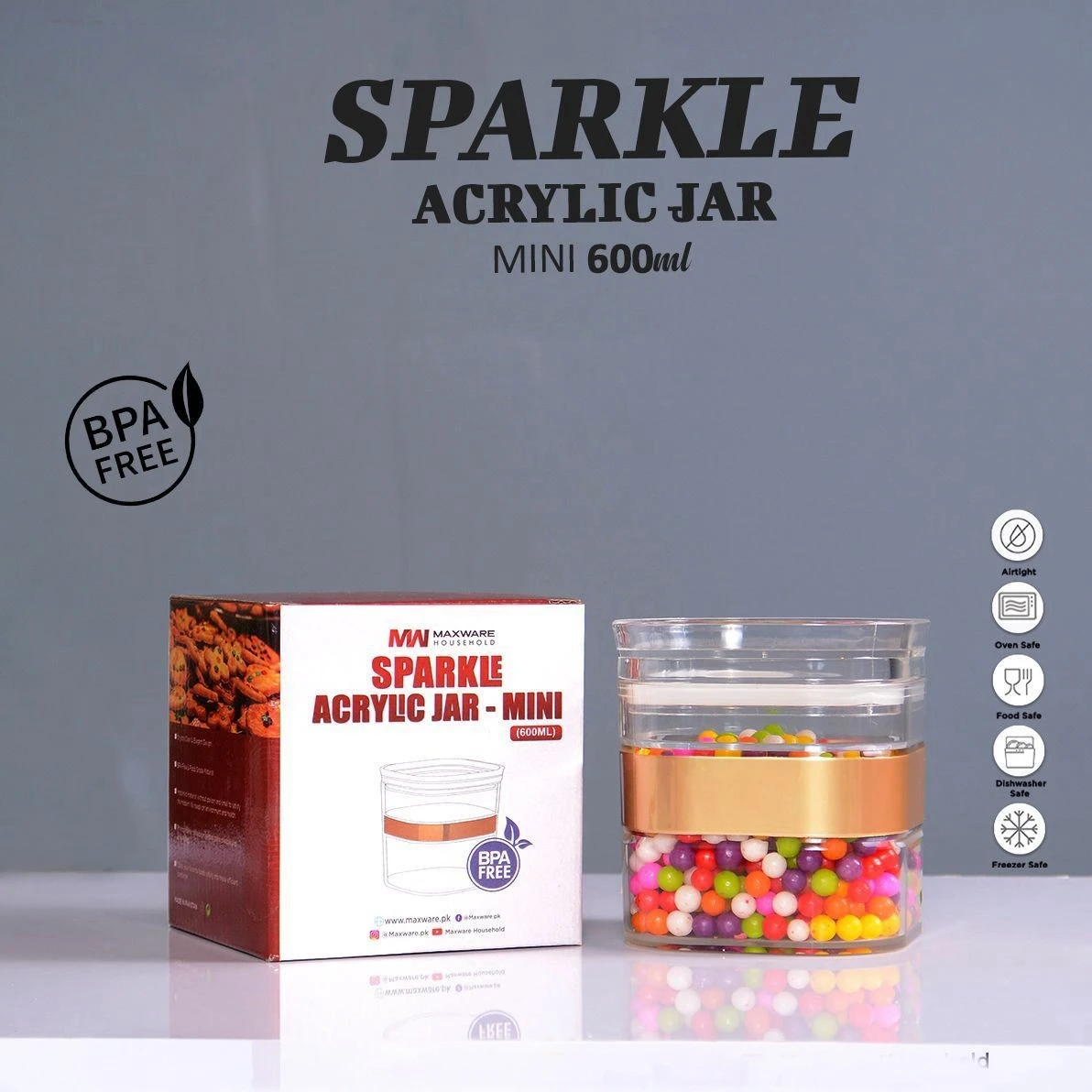 maxware-sparkle-acrylic-jar-airtight-pakistan.jpg Maxware Sparkle acrylic airtight storage jar with colorful candy